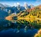 Impressive autumn scene of Vorderer  Gosausee  lake. Picturesque morning view of Austrian Alps, Upper Austria, Europe.