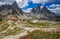 Impressive and beautiful view of the Tre Cime di Lavaredo on summer morning, Italian Dolomites