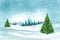 Impressive christmas trees in winter landscape with snow card background