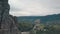 Impressive drone shot of the mountain hills in forest. Autumn. Aerial view