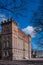 Impressive historic brick building in central Lund Sweden in early spring