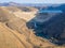 Impressive Katse Dam hydroelectric power plant and service roads in Lesotho, Africa