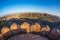 The impressive landscape and cityscape from above at Amber Fort, famous travel destination in Jaipur, Rajasthan, India. Fish eye a