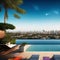 Impressive luxury penthouse terrace with a swimming pool overlooking Miami, generative AI