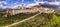 Impressive medieval Assisi town in Umbria over sunset. Italy. aerial drone panoramic view.