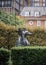 Impressive metal statue of a mounted knight of the Cnihtengild sculpture blue jewels ornamented blue crystals in Cutlers Gardens