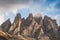 Impressive mountain formation `The Tre Cime di Lavaredo` `Three Peaks` / `Big Peak` 2999 m in the morning light, Italy, So