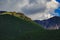 An impressive mountain range at sunset in Kuray steppe of Altai Krai