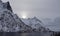 Impressive mountains of Augstvagoya near Fiskebol in the Lofoten in winter in Norway