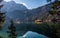 Impressive Nature Landscape. The Eibsee Lake in front of the Zugspitze under sunlight reflected in water