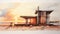 Impressive Panoramic Beach House Sketch With Warm Tones