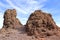 Impressive panoramic landscape of clouds and volcanic mountains from the top of the Roque de los Muchachos viewpoint, on the