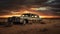 Impressive Photorealistic Portraits Of An Old Rusted Car In The Desert At Sunset