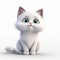 Impressive Pixar-style White Kitten With Green Eyes On White Background