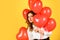 Impressive present. Happy valentines day. Birthday party. Helium balloons for party. Girl heart balloons. Gift for