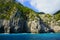 Impressive rock formations near Coll Baix beach, Alcudia, northern Mallorca coastline, Majorca, Balearic Islands, Spain.