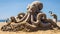 An impressive sand sculpture featuring a playful octopus