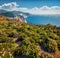 Impressive spring view of high cliffs on the Ionian Sea