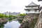 The impressive stone wall of Osaka castle, Japan