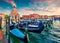 Impressive summer sunset with Basilica di Santa Maria della Salute church in Venice, Italy, Europe. Wonderful evening seascape of