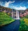 Impressive summer view of Seljalandsfoss watterfall.