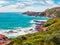 Impressive summer view of Torre Argentina tower. Stunning morning scene of Sardinia island, Italy, Europe. Marvelous seascape of M