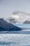 Impressive vertical photo of the Perito Moreno Glacier located in the Andes Mountains in Patagonia Argentina