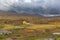 Impressive view of the mountains of Sarek national park in Swedish Lapland. selective focus