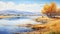 Impressive Watercolor Painting Of Autumn Lake In Ruslan Lobanov Style