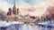 Impressive Watercolor Painting Of Saint Basil In Winter Moscow