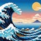 an impressive waves off kanagawa illustration in a modern anime manga technology