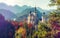 Impressively beautiful Neuschwanstein Castle in warm sunlight