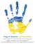 Imprint of left hand in blue and yellow paints, colors flag of ukraine