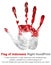 Imprint right arm in color of national flag of Indonesia. Handprint right palm in red and white color.