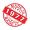 Imprint of a seal or stamp with the inscription MADE IN 1977. Label, sticker or trademark. Editable vector illustration