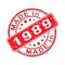 Imprint of a seal or stamp with the inscription MADE IN 1989. Label, sticker or trademark. Editable vector illustration