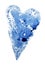 The imprint of watercolor blue heart on a white background, isolate
