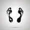 Imprints of bare human foots, simple black icon with shadow on gray