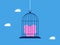 Imprisoned and controlled savings. Lock the piggy bank in the birdcage. concept of business