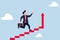 Improvement or career growth, stairway to success, confidence businessman step walking up stair of success with rising up arrow