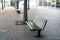 Improvement of public space. Bus station place for waiting. Urban bench or seat. City bench with backrest. Rest and