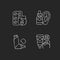 Improving disease symptoms chalk white icons set on dark background