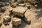 Improvised stone table and chairs in the mountains