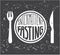 Imtermittent Fasting. Vector illustration of a plate with a fork and a knife, hand lettering and grunge texture.