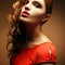 Inaccessible beautiful ginger girl in orange dress