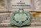 Inauguration Plaque, front of the monument to Leonardo Da Vinci in Piazza della Scala Square, Milan, Italy.