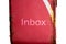 Inbox words on red post box have the rust on white background