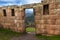 Inca masonry detail of wall and door at Pisac, Peru