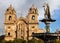 Inca Pachacutec on fountain and catholic church