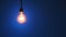 Incandescent Lamp on Wire Glows and Flickers on Dark Blue Background